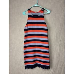 Tory Burch Womens Striped Fringe Body Con Dress Multi Colored Cotton Size M